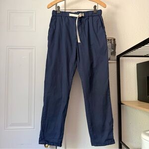 White Sand Navy blue Italy cotton belted slim straight leg pull on‎ pants